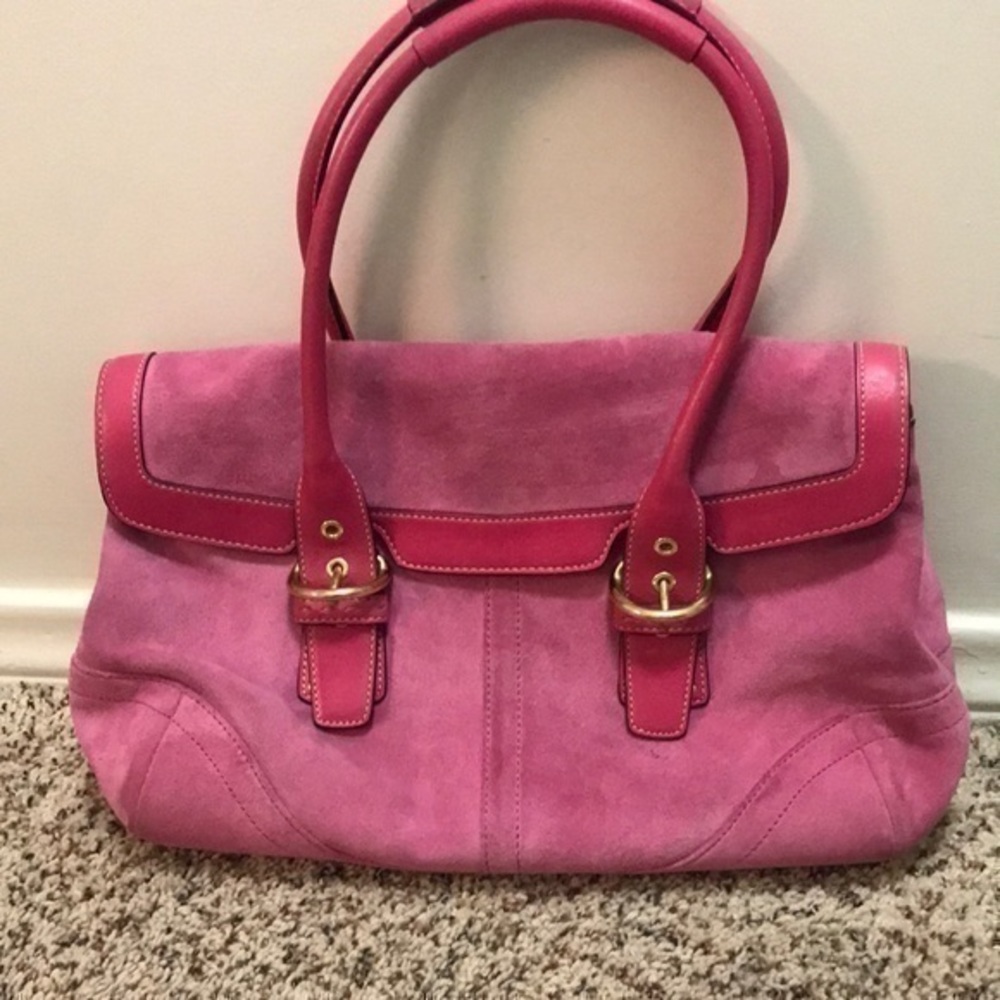 **Coach pink suede small to medium capacity satchel purse